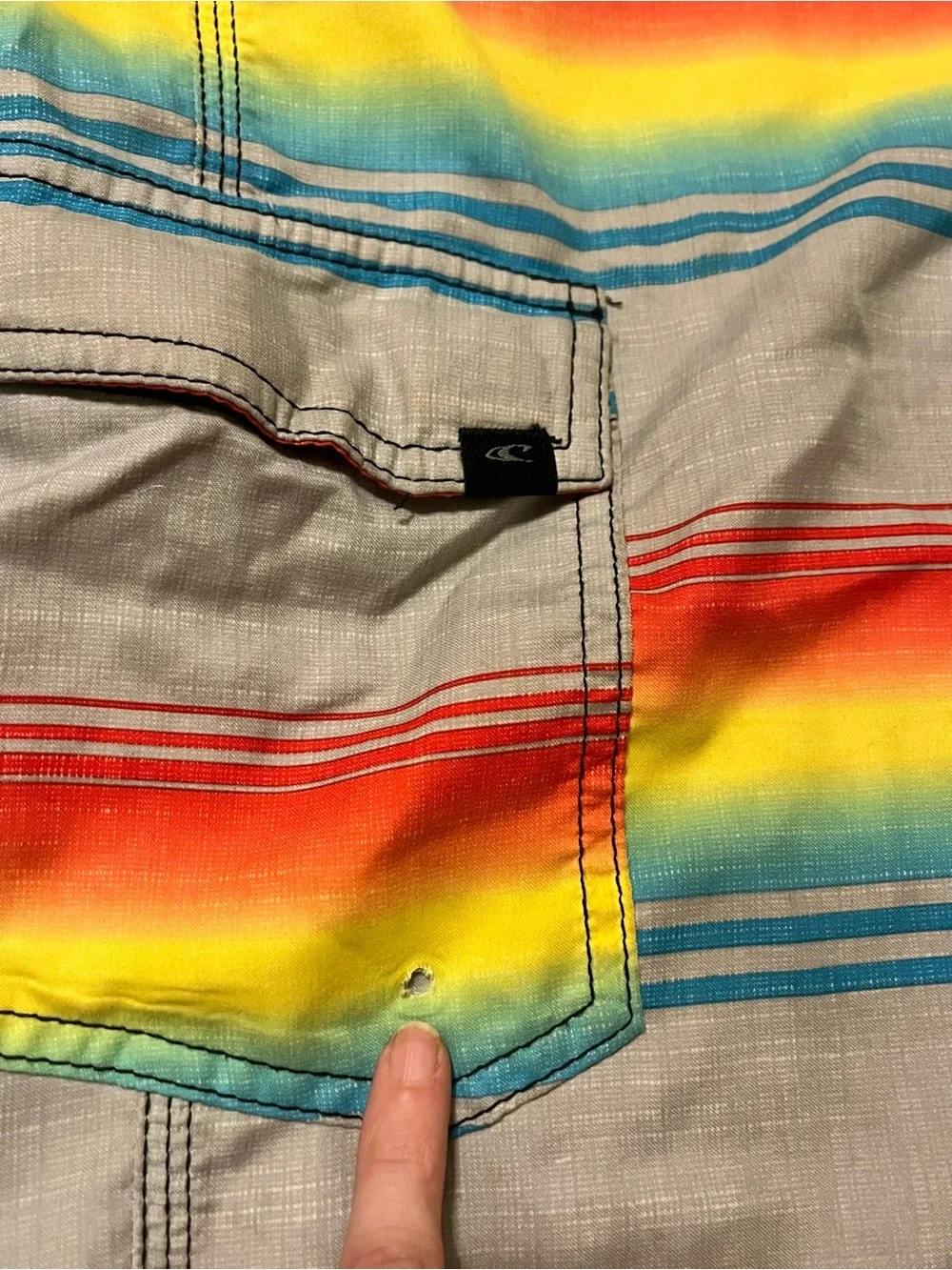 O'Neill Men's Gray Swim Trunks with Rainbow Stripes, Men’s Size 36